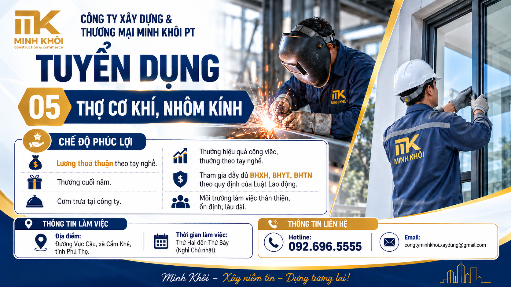 Tuyển dụng thợ cơ khí, nhôm kính
